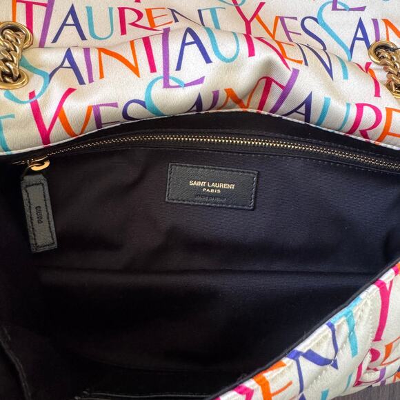 YSL Saint Laurent Jamie Medium Logo Print Quilted Silk Crossbody Handbag - Picture 7 of 13